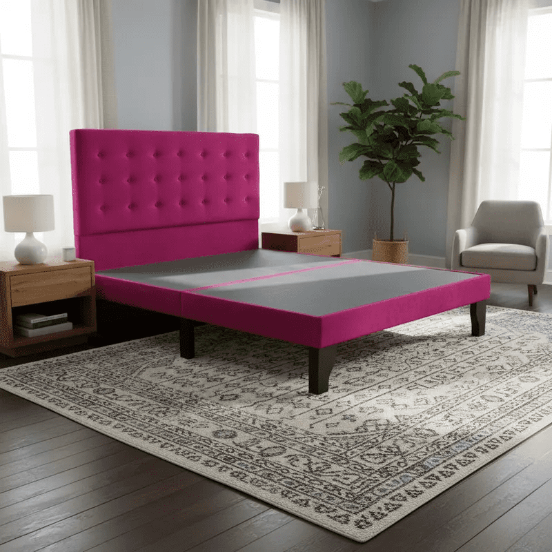 Cama 2 Plazas Abotonada Incluye Base Y Respaldo Fucsia Flobal