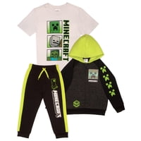 Conjunto Para Niños Minecraft De 3 Piezas: Sudadera Con Capucha, Playera Y Joggers Talla 8