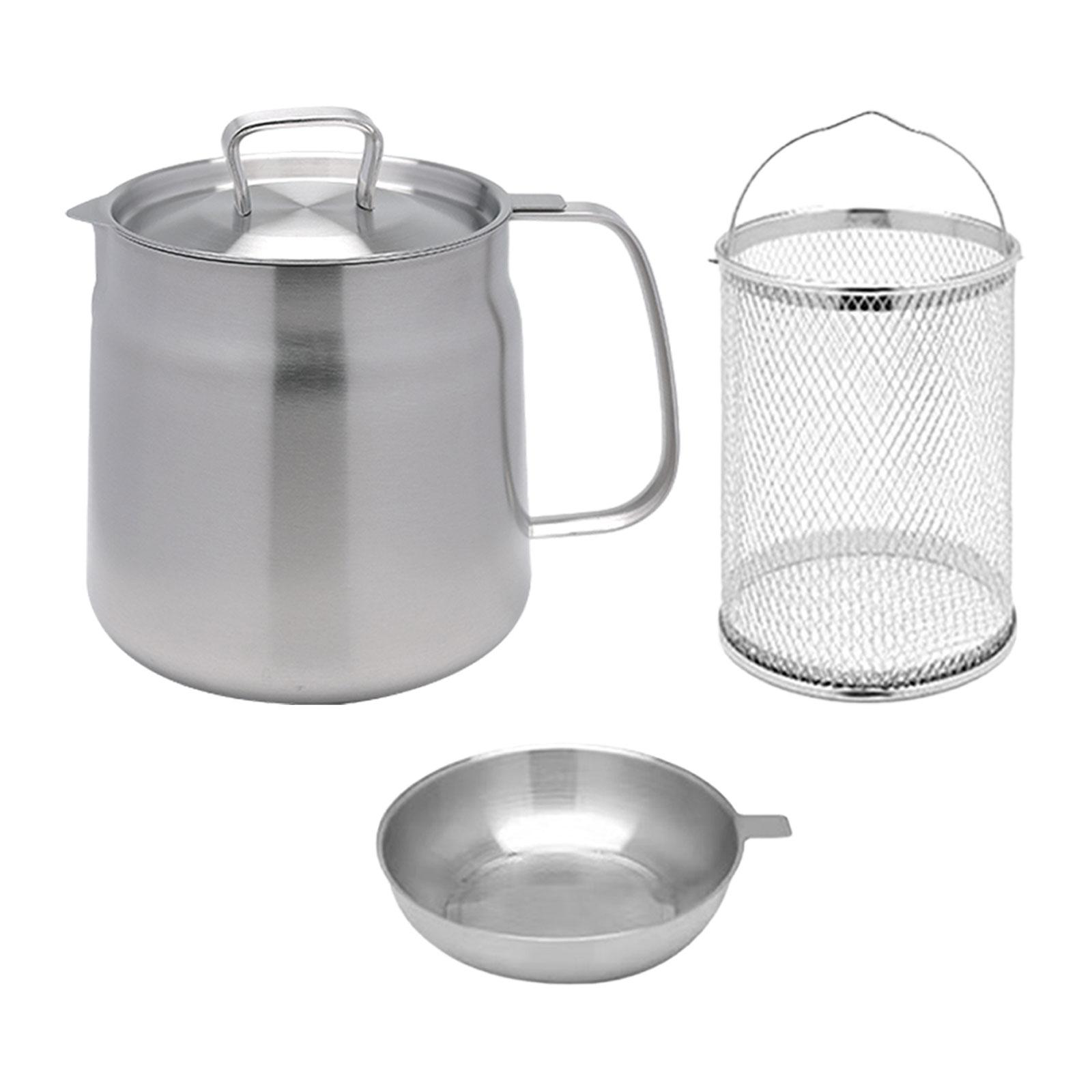 Bothyi - Olla Freidora De Acero Inoxidable Con Tapa Para Almacenamiento De Aceites, Aros De Cebolla Hirviendo, 1,5 L