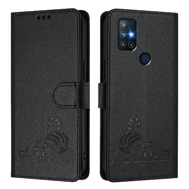 Funda tipo cartera FOXDOCK para OnePlus Nord N10 5G con soporte, ranuras, RFID, diseño de gato