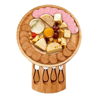 Genérico - Tabla Para Quesos De Madera De Bambú Con 4 Cuchillos Color Grano De Madera Geométrica