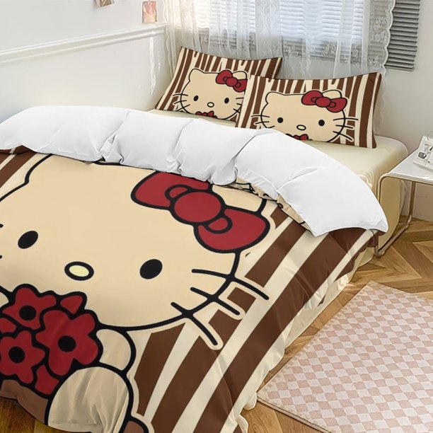 Hello Kitty 3-Piece Twin Bed Set - Includes 1 Single Comforter And 2 Pillowcases Bedding - Fade Resistant Microfiber - Hello Kitty