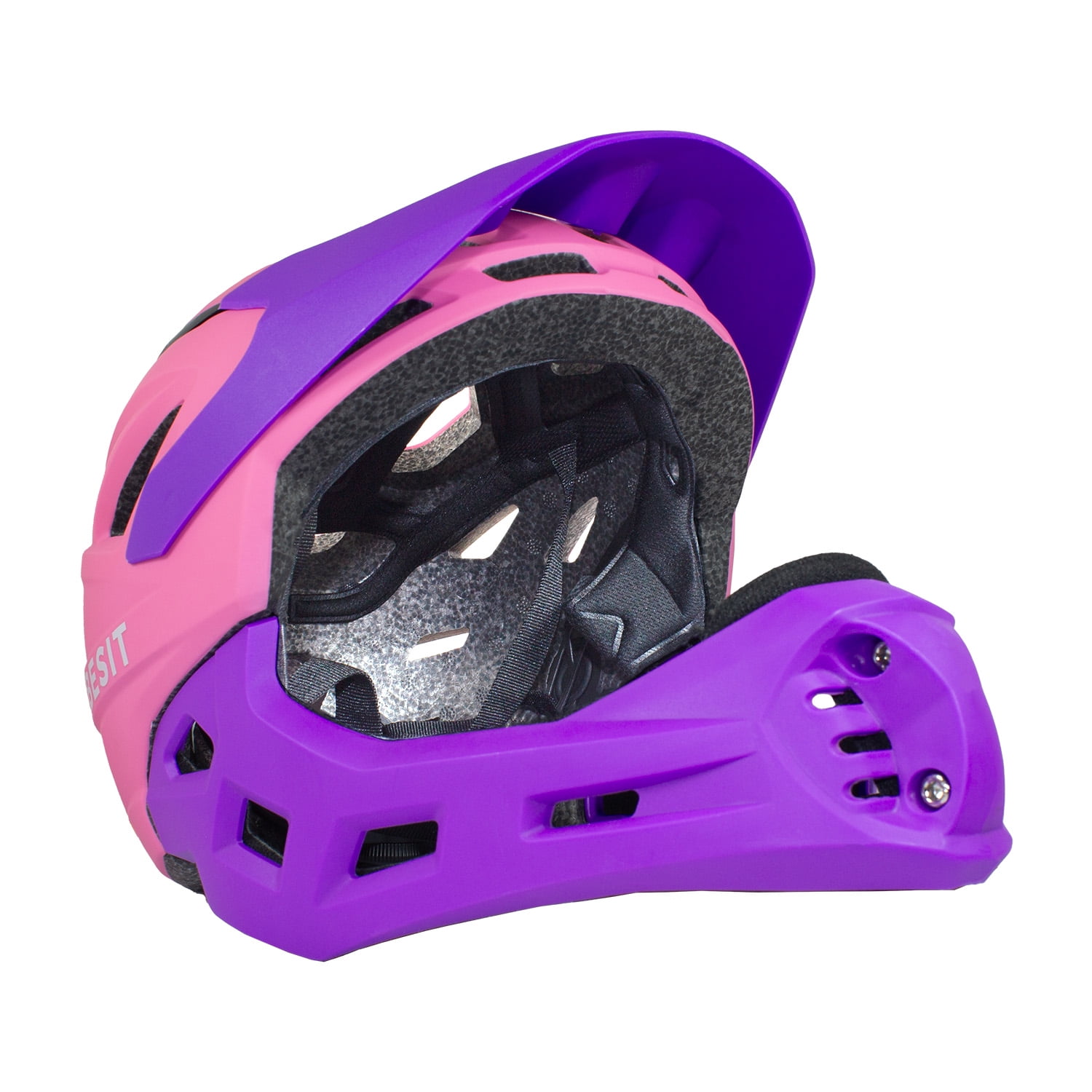 Bebesit - Casco Integral Bici Cross Rejilla Desmontable Rosado Morado
