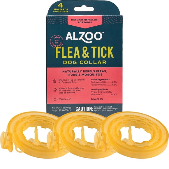 Collar antipulgas y garrapatas ALZOO a base de plantas 75 cm para perros de más de 18 kg (pack de 3)
