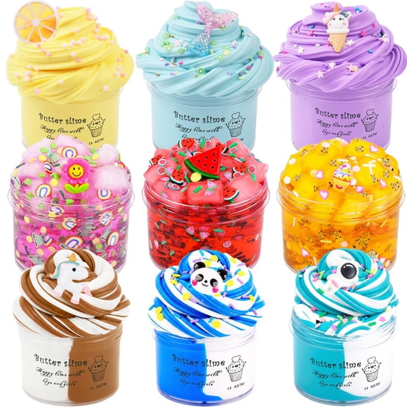 Kit de slime MIAEZOUYOX de 9 piezas con 3 slime crujiente de cubos de gelatina y 6 slime tipo manteq