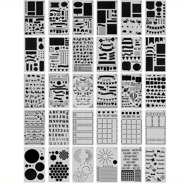 20PCS Journal Stencils, Planner Stencils For Bullet Dot Journal Notebook Diary Scrapbook Drawing Template Dot Journal Stencil 4x7 Inch