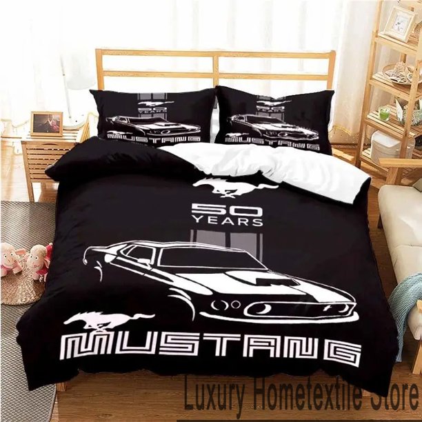 Mustang Ford Car Logo Bedding Set,Duvet Cover Comforter Bed Set Quilt Cover Pillowcase, Boys Girls Adults Bed Sheets