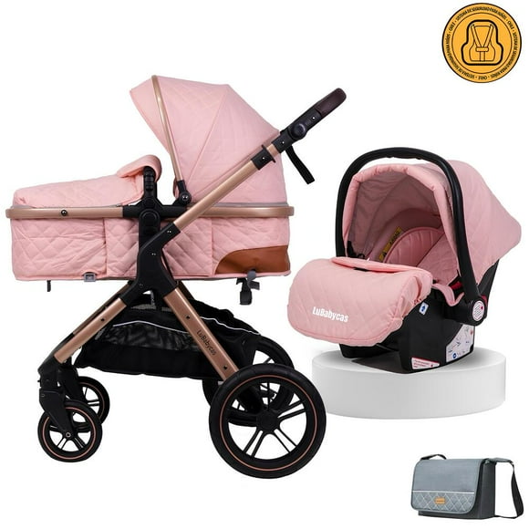 Coche Travel System Con Accesorios LuBabycas X1 Rosado