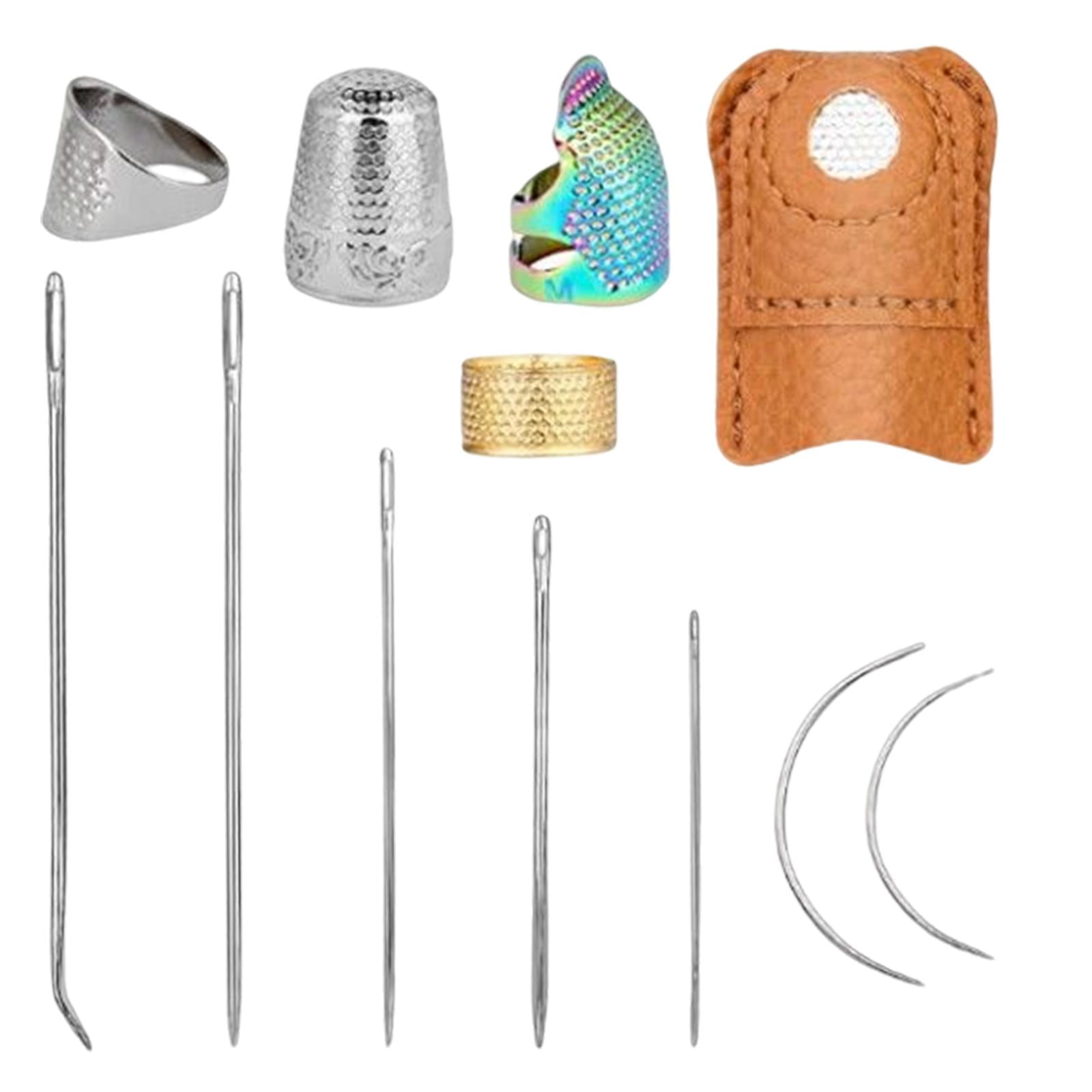 Magideal - De Dedal De Anillos De Dedal De Metal Escudo De De Moneda De Material Cuero Dedal Kit De Agujas De Material Cuero Para Tapicería