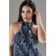 thumbnail image 3 of Saronite Vestido con Cuello Halter, Volantes, Cordones y Espalda Abierta con Abertura Frontal, Azul (para Mujer), 3 of 5