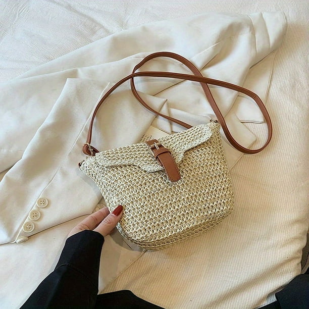 Summer Woven Straw Bag, Handmade Crossbody Bag, Boho Style Beach Travel Bag