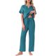 thumbnail image 1 of INSPIRE CHIC Pijamas de Satén para Mujer Camiseta de Manga Corta con Cuello en V y Pantalón Largo Conjunto de Ropa de Dormir Suave S Verde Pavo Real, 1 of 6