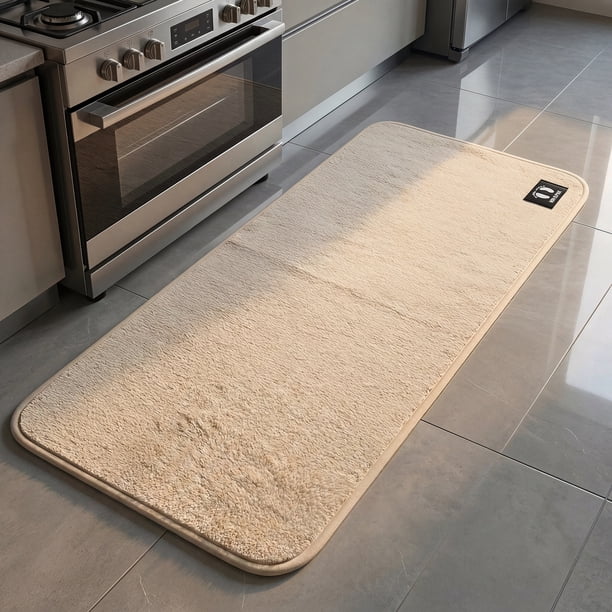 REGALWOVEN Alfombras y Tapetes de Cocina Lavables, Alfombra de Cocina Antideslizante Absorbente de Poliéster, Alfombra Moderna de Color Sólido Beige 47" x 20"
