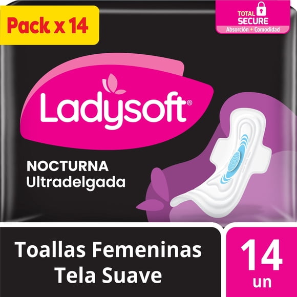 Toallas Higiénicas Ladysoft Nocturna Ultradelgada Tela Suave, 14 Un
