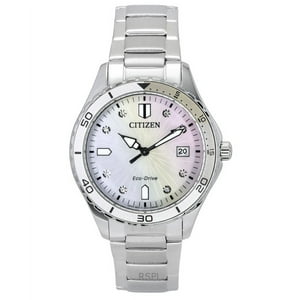 Reloj Citizen Marine Eco-Drive Crystal Accents Stainless Steel Mother Of Pearl Dial Fe6170-88D 100M Women'S Watch