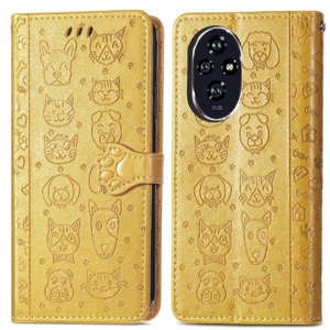 Funda Cartera Foxdock Para Honor 200 Pro , Flip Pu Con Relieve De Gatos Y Perros, Tarjetero Y Soporte