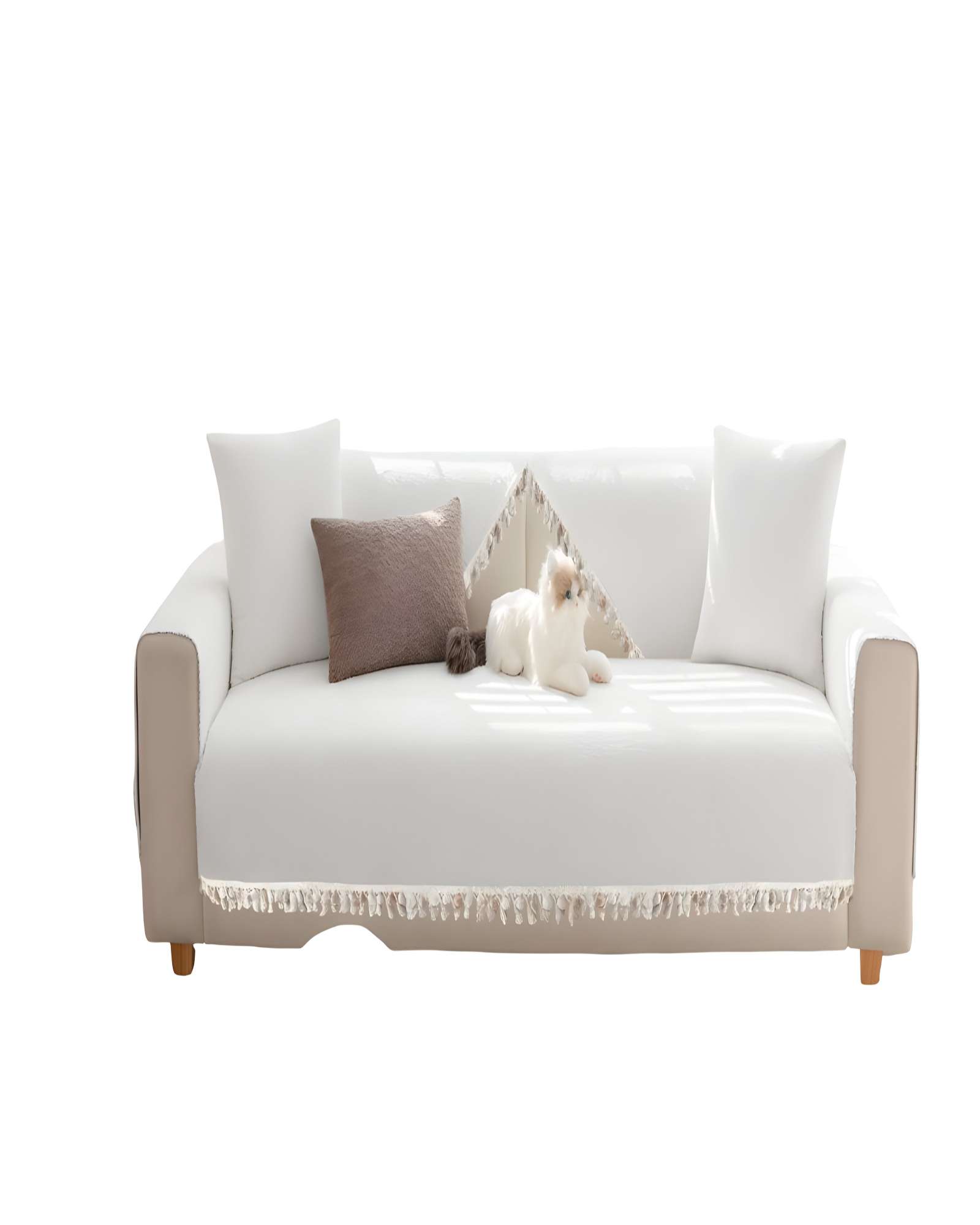 Genérico - Pack De 5 Fundas De Sillon Con Flecos Blanco