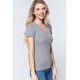 thumbnail image 3 of Saronite Camiseta Básica de Algodón Acanalado, de Manga Corta y Cuello en V, en Gris Jaspeado (para Mujer), 3 of 4
