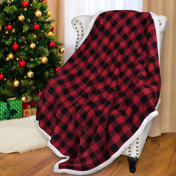 Manta Catalonia Classic Red Black Cuadros Sherpa 150x125cm