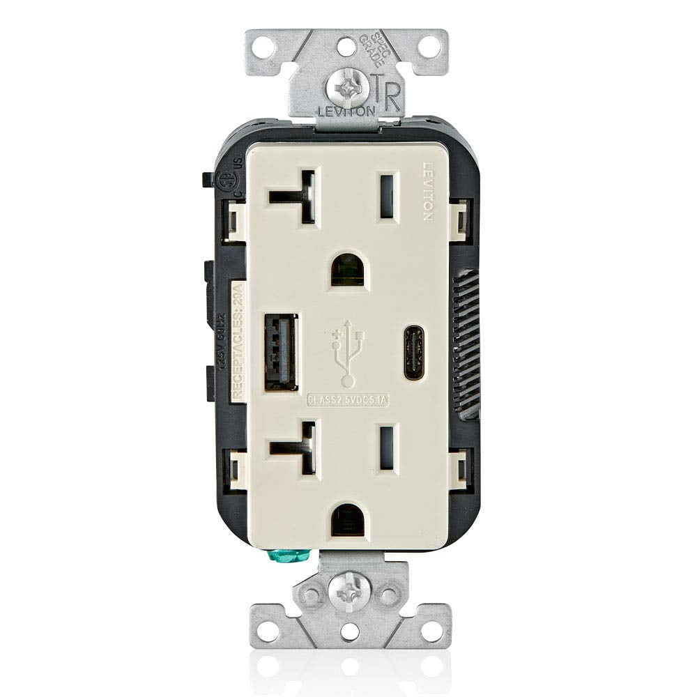 Cargador De Pared Usb A Y C De Leviton Con Toma De 20 A, Color Almendra