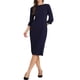 thumbnail image 2 of INSPIRE CHIC Vestido de Tubo para Mujer Cuello Barco Mangas 3/4 Dobladillo con Abertura Vestidos Midi para el Trabajo Azul Marino M, 2 of 6
