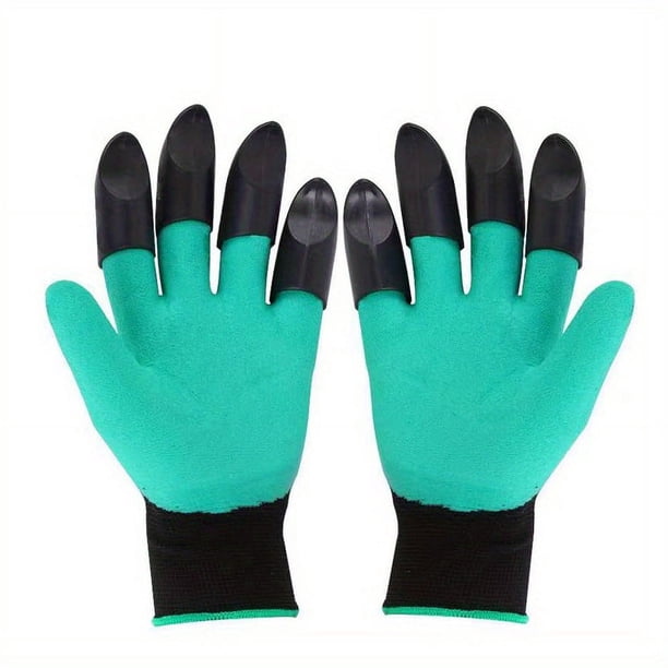 1 Pair Garden Gloves With Claws, Outdoor Digging Planting Weeding Seed Latex Coating Waterproof Breathable Gardening Tools (Green)