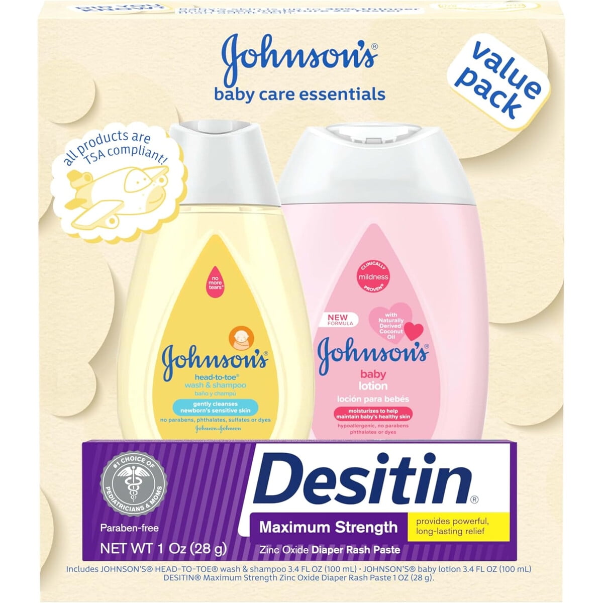 Johnson's - Set Cuidado Bebé Johnsons Loción Shampoo Y Pasta De Zinc