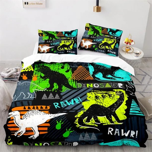 Cartoon Dinosaur Duvet Cover Microfiber Kids Cute Animal Bedding Set Jurassic Series Comforter Cover For Girls Boys Teens