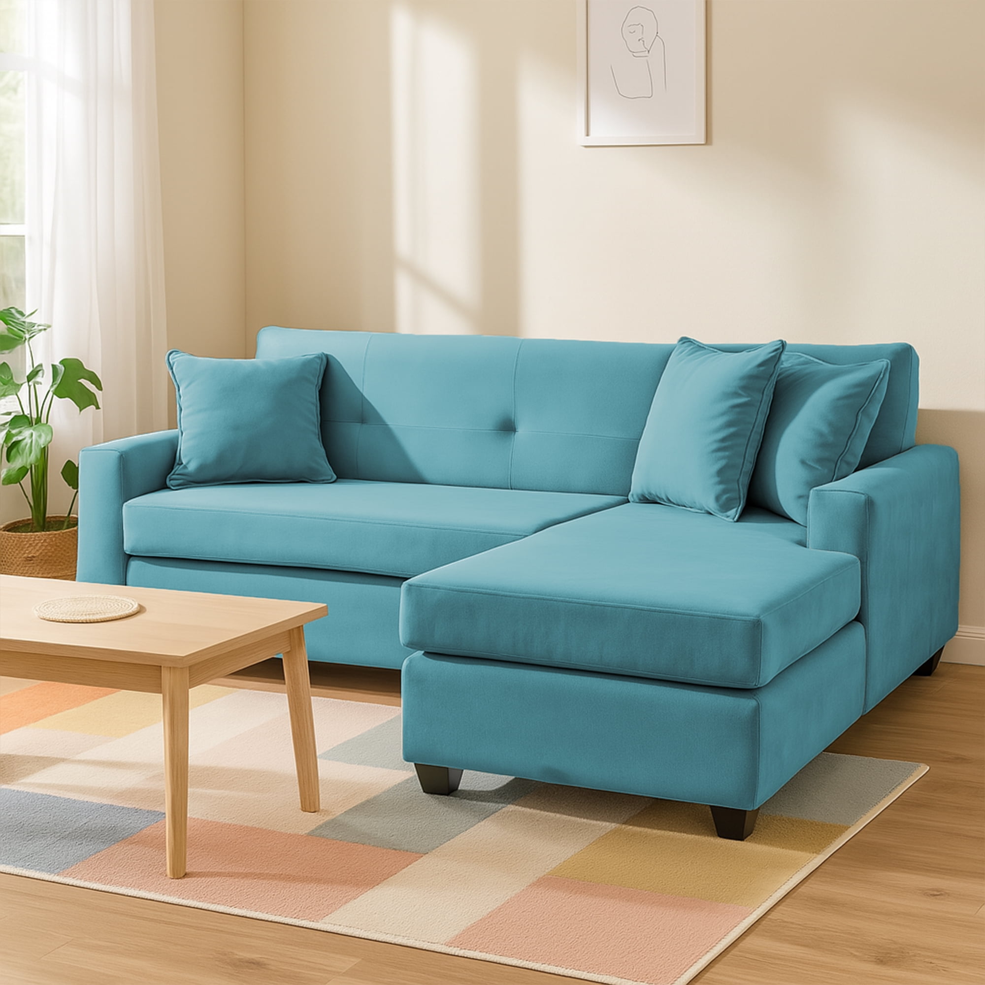 Mbc - Sofá L Intercambiable New Sevilla Felpa Turquesa