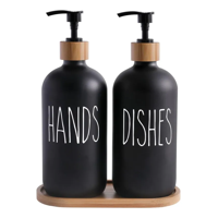 Genérico - Set 2 Dispensadores De Jabon Vidrio Con Bandeja De Bambu