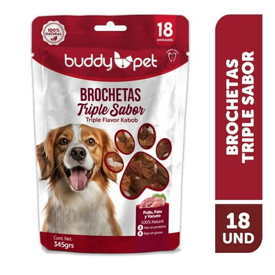 Snack Perro Adulto Brochetas Triple Sabor Pollo, Pato Y Vacuno Bolsa 18 Un Buddy Pet
