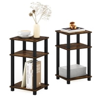 Mesa Auxiliar Furinno Just, Juego De 2 Unidades, Estante Abierto De 3 Niveles, Pino Ámbar