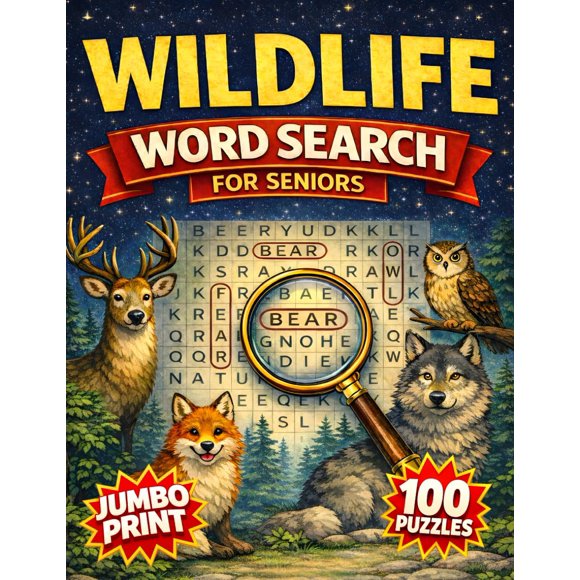 Libro Wildlife Word Search Jumbo Print para personas mayores de 70 años