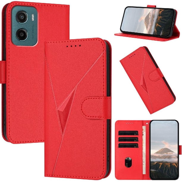 Funda Cartera Fibra de Carbono para Motorola MOTO G05 con Soporte y Cierre Magnético Rojo