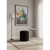 Muebles New - Puff Redondo Negro Felpa