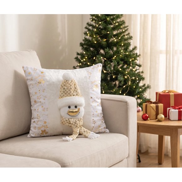 2 Fundas Cojin Navidad 45x45 Sin Relleno Muñeco Nieve Perla