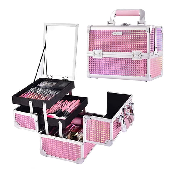 Estuche para cosméticos Makeup Train Case Joligrace con espejo y candado en forma de sirena