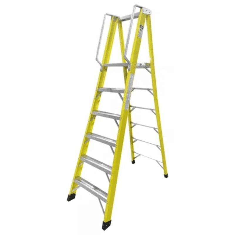 Genérico - Escalera Industrial Plataforma Fibra De Vidrio 6 Peldaños Amarilla