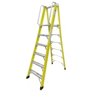 Genérico - Escalera Industrial Plataforma Fibra De Vidrio 6 Peldaños Amarilla