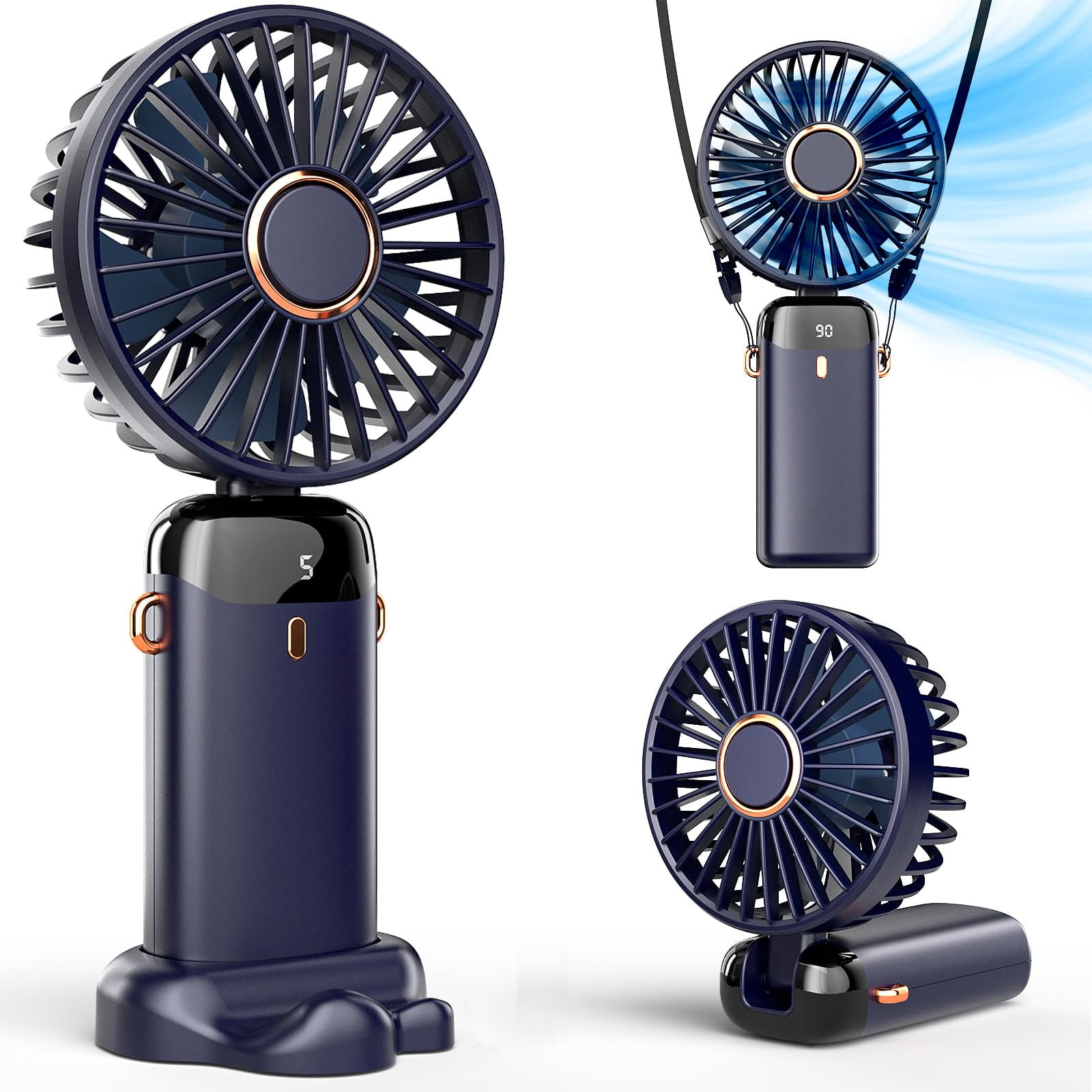 Ventilador Portátil Koonie Con Base, 8 Horas Y 5 Velocidades, Recargable