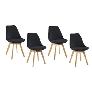 Habita2 Chile - Pack 4 Sillas De Comedor Tulip Tapizado Terciopelo O Felpa Con Base Madera - Negro