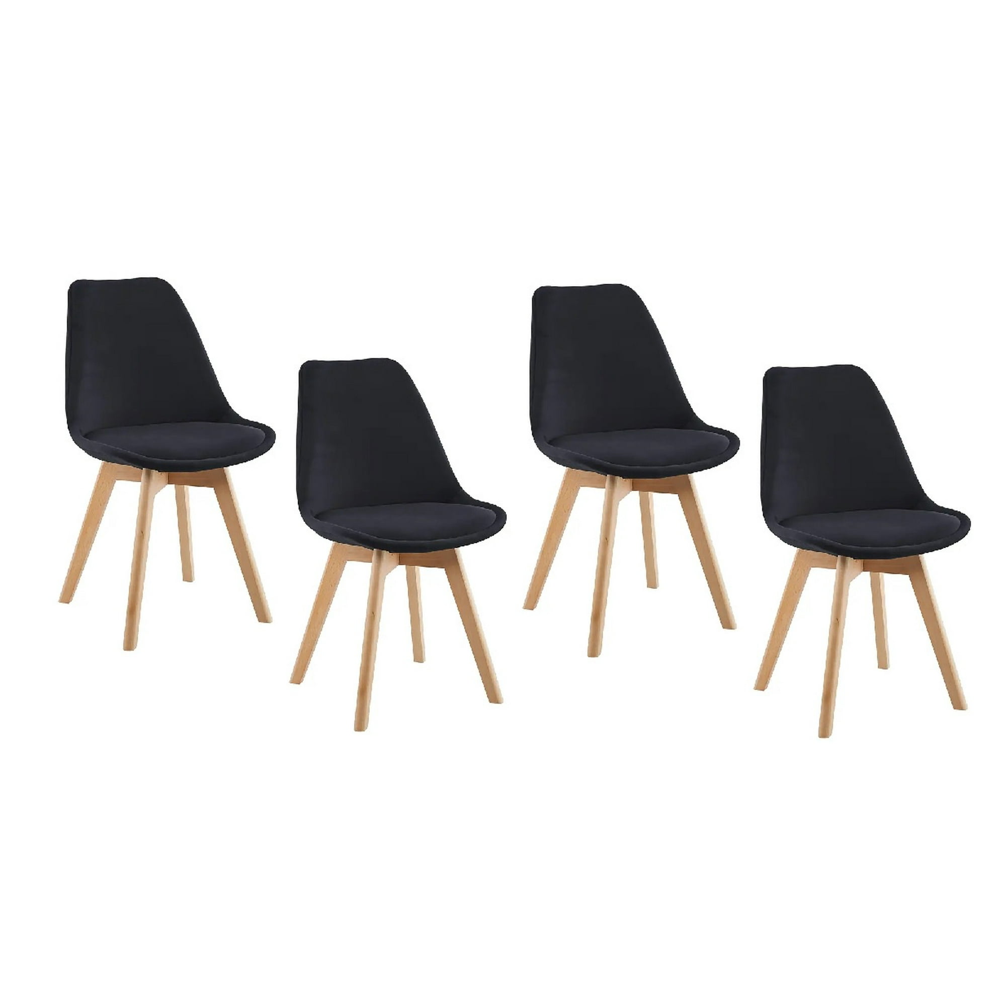 Habita2 Chile - Pack 4 Sillas De Comedor Tulip Tapizado Terciopelo O Felpa Con Base Madera - Negro