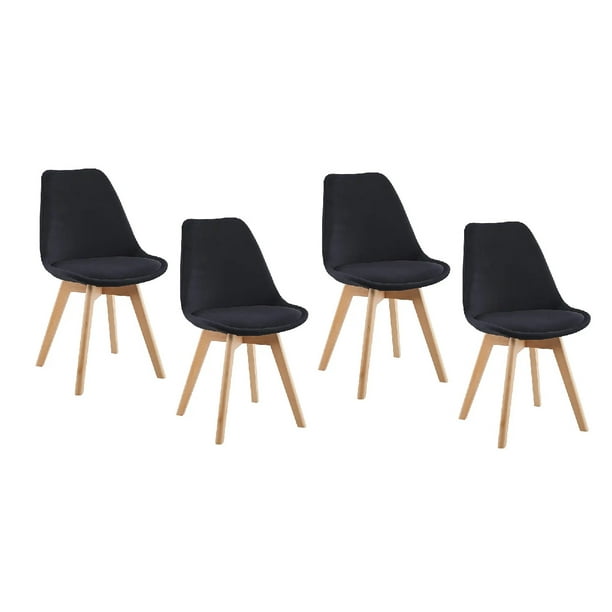 Pack 4 Sillas De Comedor Tulip Tapizado Terciopelo O Felpa Con Base Madera - Negro