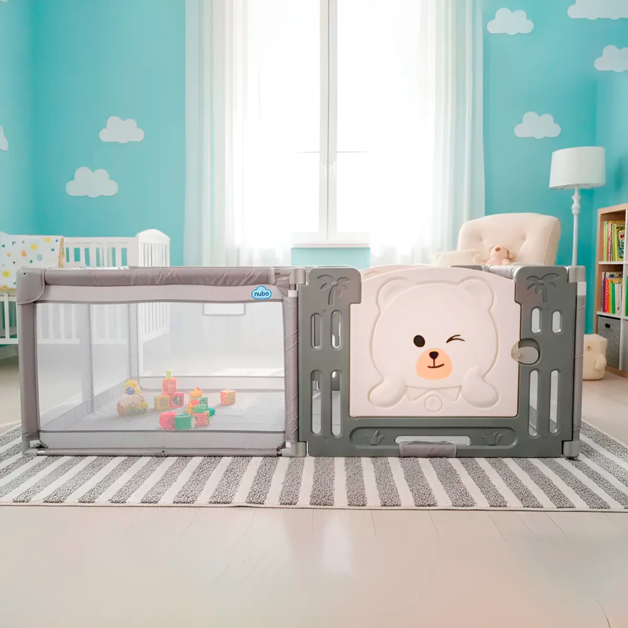 Corral Infantil Nubo Puerta De Oso Y Malla Oxford 120x180cm