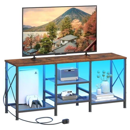 Soporte De Tv Jarhetun Con Luces Led Para 55 Pulgadas Con Estantes De 3 Niveles