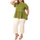 thumbnail image 2 of GRACE & GRANDEUR Blusas de Verano para Mujer de Talla Grande Babydoll Peplum con Frente Plisado, Manga con Volantes, Cuello Redondo, Fluidas, Casuales y Modernas 2X Verde Oliva, 2 of 6