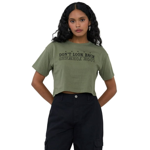 Polera Mujer Fun Manga Corta Crop Verde Oliva Corona