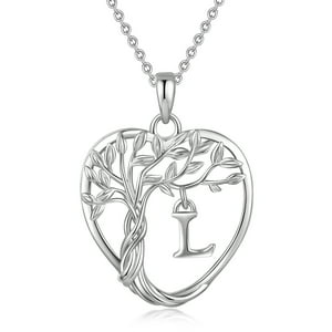 Heshpaws 925 Collar De Árbol Eterno De La Vida De Plata De Ley Para Mujeres A-Z Carta Inicial Collar, Regalo De Joyería De Cumpleaños Aniversario