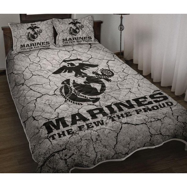 US Marine Corps The Few The Proud Quilt Duvet Cover Set Double Bed Linen 3-Piece Bedding Set