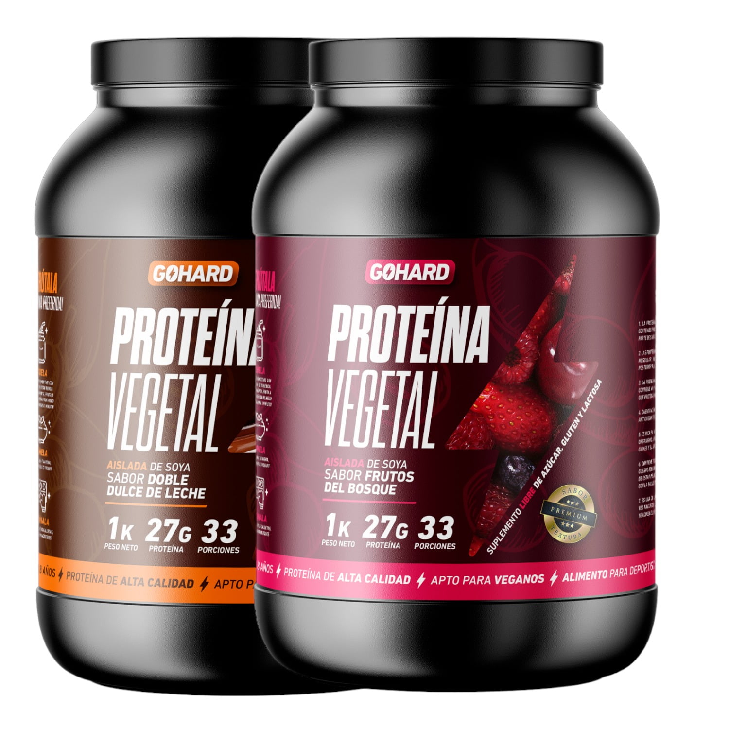 Gohard - Pack Proteinas Vegetales 2kg Total 66sv Dulce De Leche-frutos Del Bosque